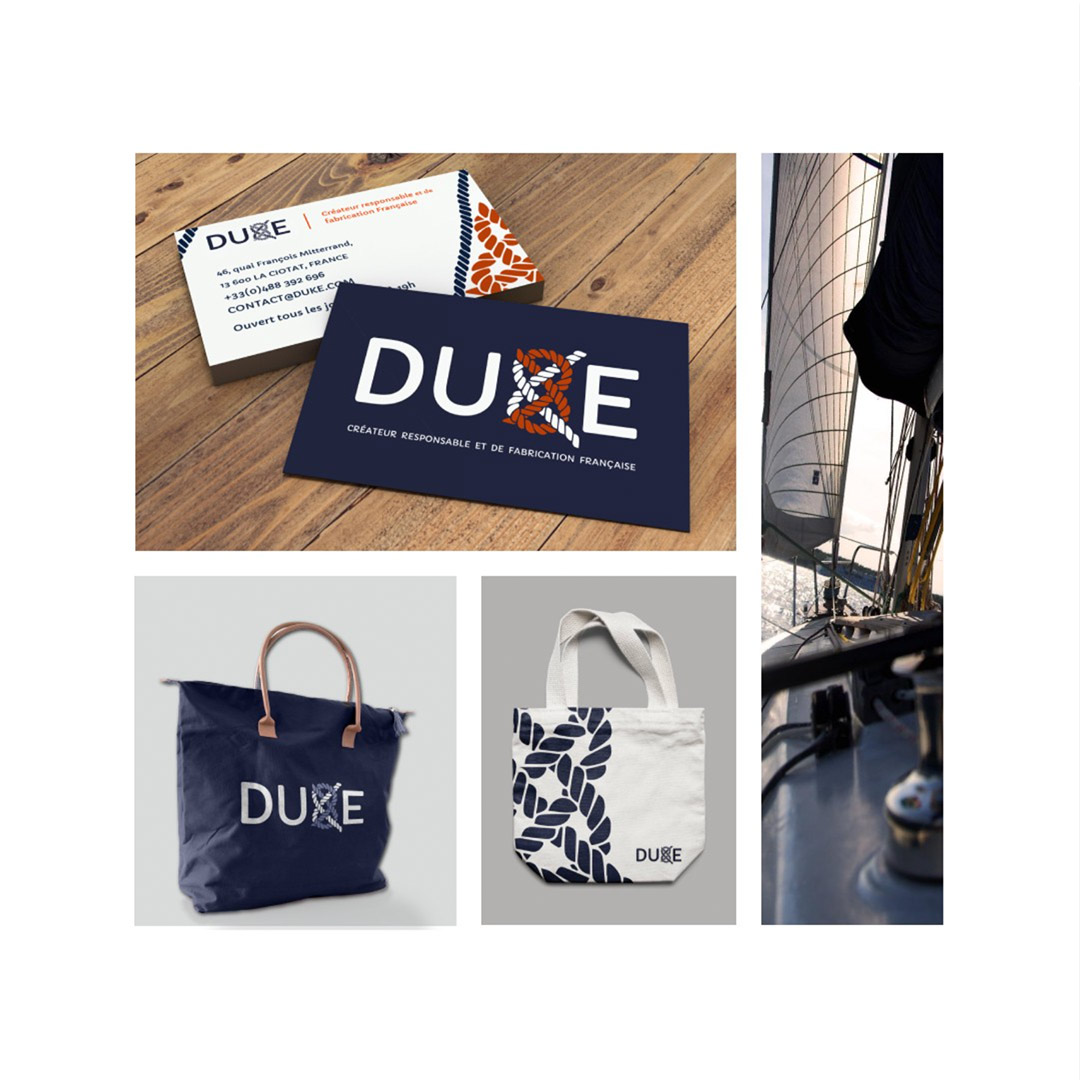 DUKE création Mln Design branding design création Française voile de bateaux recyclées DUKE création Mln Design branding design création Française voile de bateaux recyclées